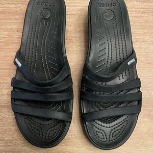CROCS Black Triple-Strap Slide Sandals